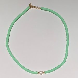 Lime Green Freshwater Pearl Choker Handmade Necklace Summer Fun